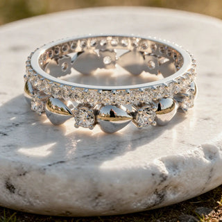 Close-up: Round Diamond Ring with Pave Setting in 14k White Gold - Lab Grown - Driona Jewels
