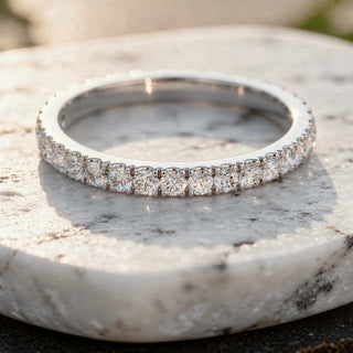 Close-up: Round Diamond Ring with Pave Setting in 14k White Gold - Lab Grown - Driona Jewels