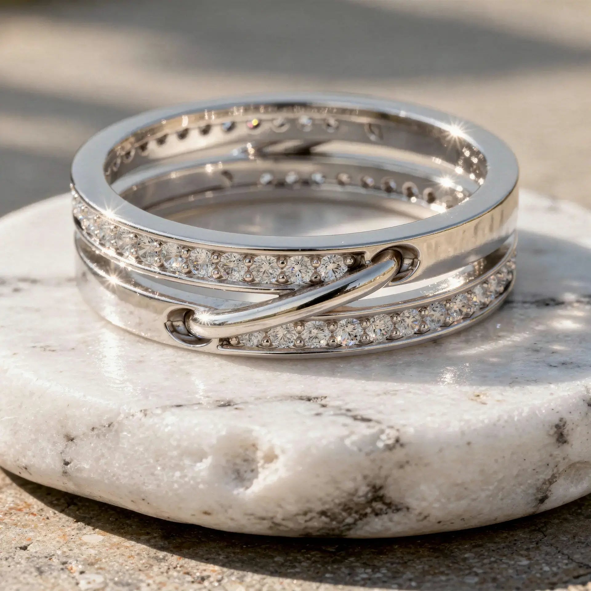 Close-up: Round Diamond Ring with Pave Setting in 14k White Gold - Lab Grown - Driona Jewels
