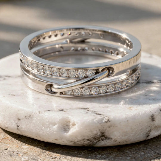 Close-up: Round Diamond Ring with Pave Setting in 14k White Gold - Lab Grown - Driona Jewels