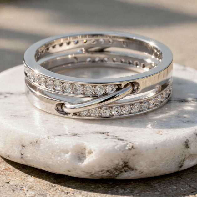 Close-up: Round Diamond Ring with Pave Setting in 14k White Gold - Lab Grown - Driona Jewels