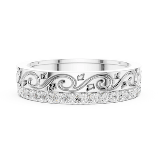 Front-View: Round Diamond Ring with Pave Setting in 14k White Gold - Lab Grown - Driona Jewels