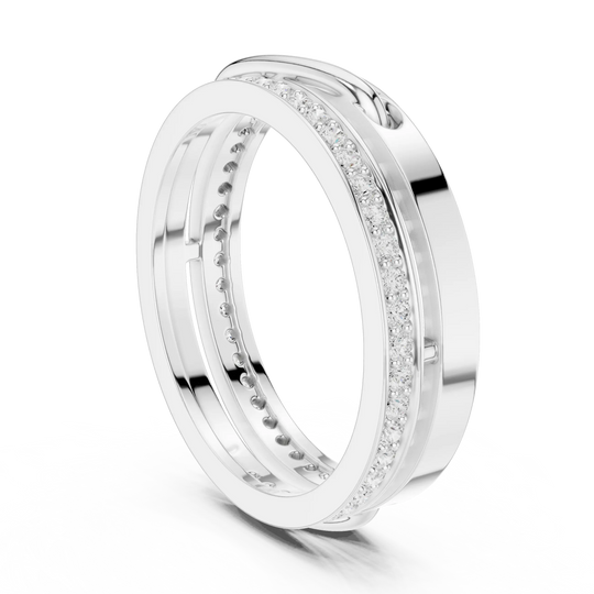 Front-view: Round Diamond Ring with Pave Setting in 14k White Gold - Lab Grown - Driona Jewels