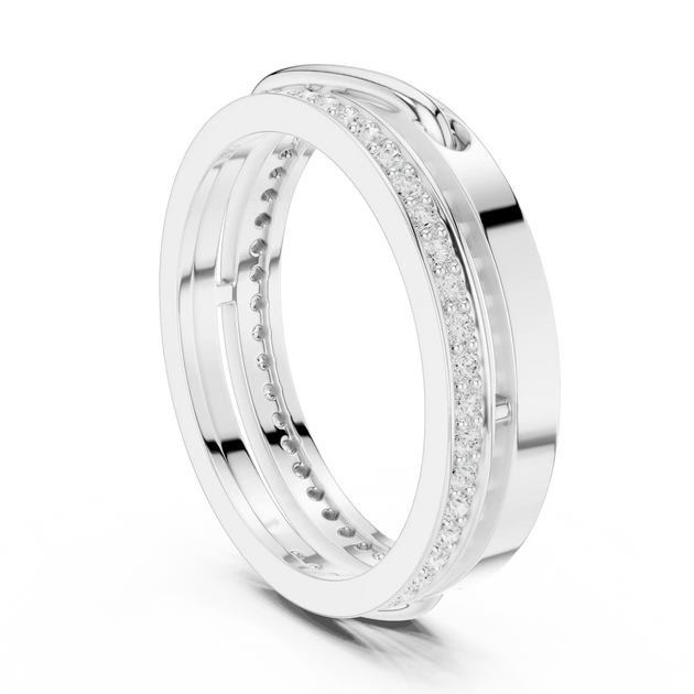 Front-view: Round Diamond Ring with Pave Setting in 14k White Gold - Lab Grown - Driona Jewels