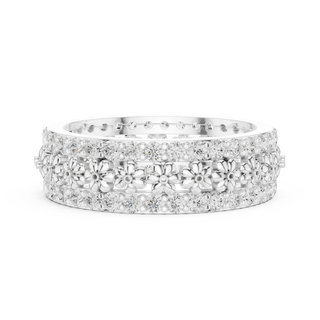 Front-View: Round Diamond Ring with Pave Setting in 14k White Gold - Lab Grown - Driona Jewels