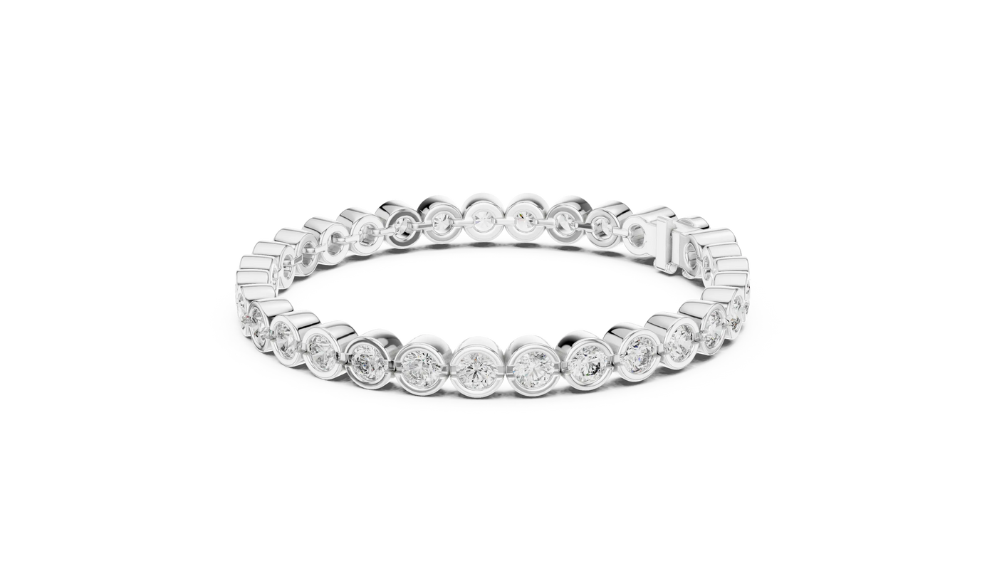 Front-view: Round Diamond Ring with Pave Setting in 14k White Gold - Lab Grown - Driona Jewels