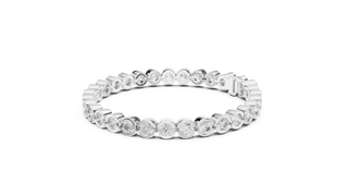 Front-view: Round Diamond Ring with Pave Setting in 14k White Gold - Lab Grown - Driona Jewels