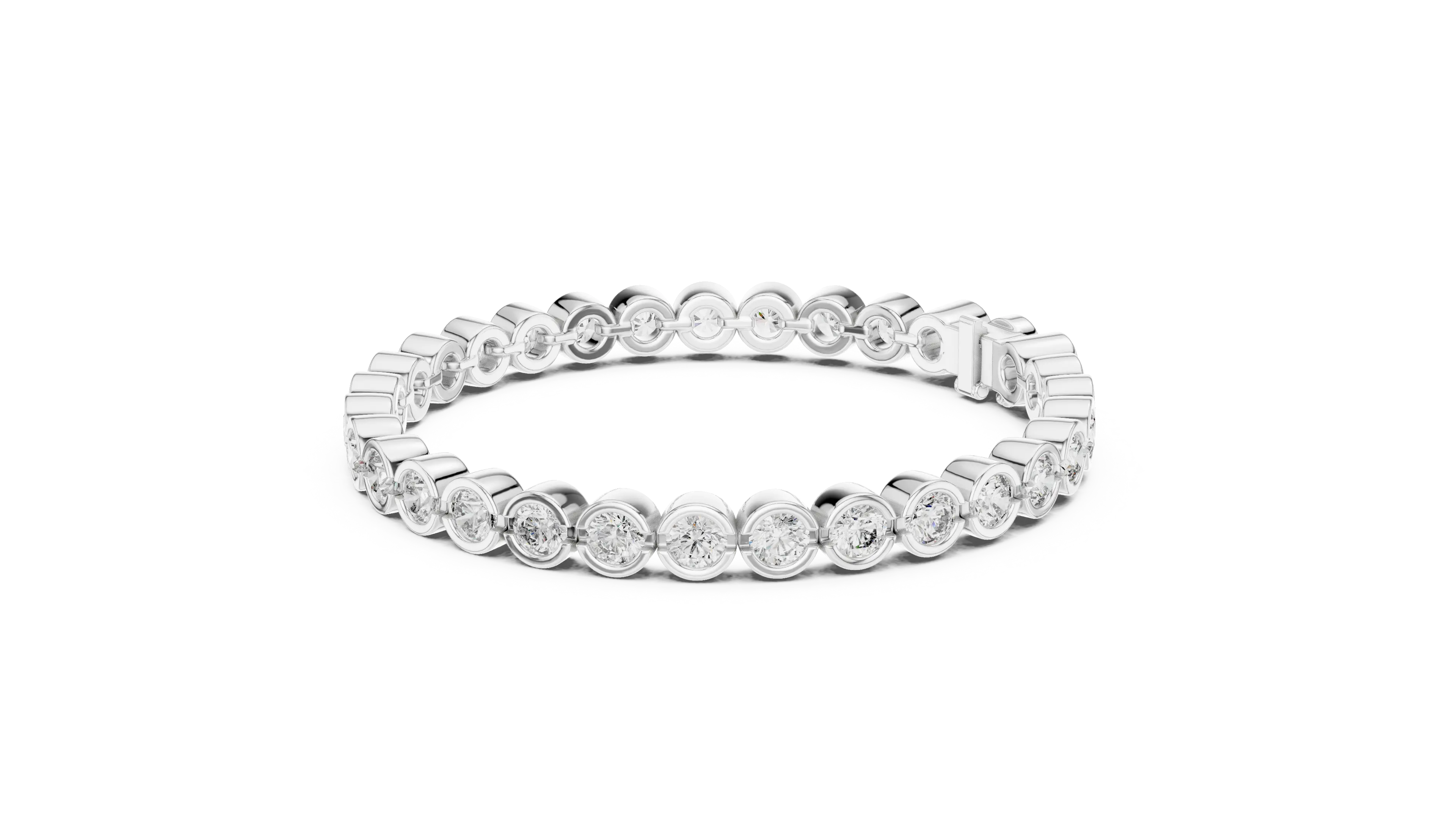 Front-view: Round Diamond Ring with Pave Setting in 14k White Gold - Lab Grown - Driona Jewels