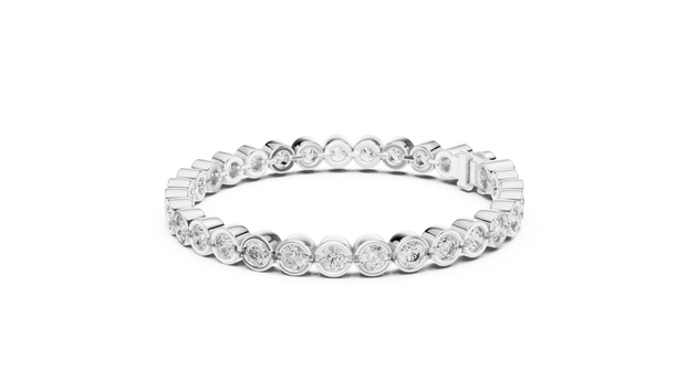 Front-view: Round Diamond Ring with Pave Setting in 14k White Gold - Lab Grown - Driona Jewels