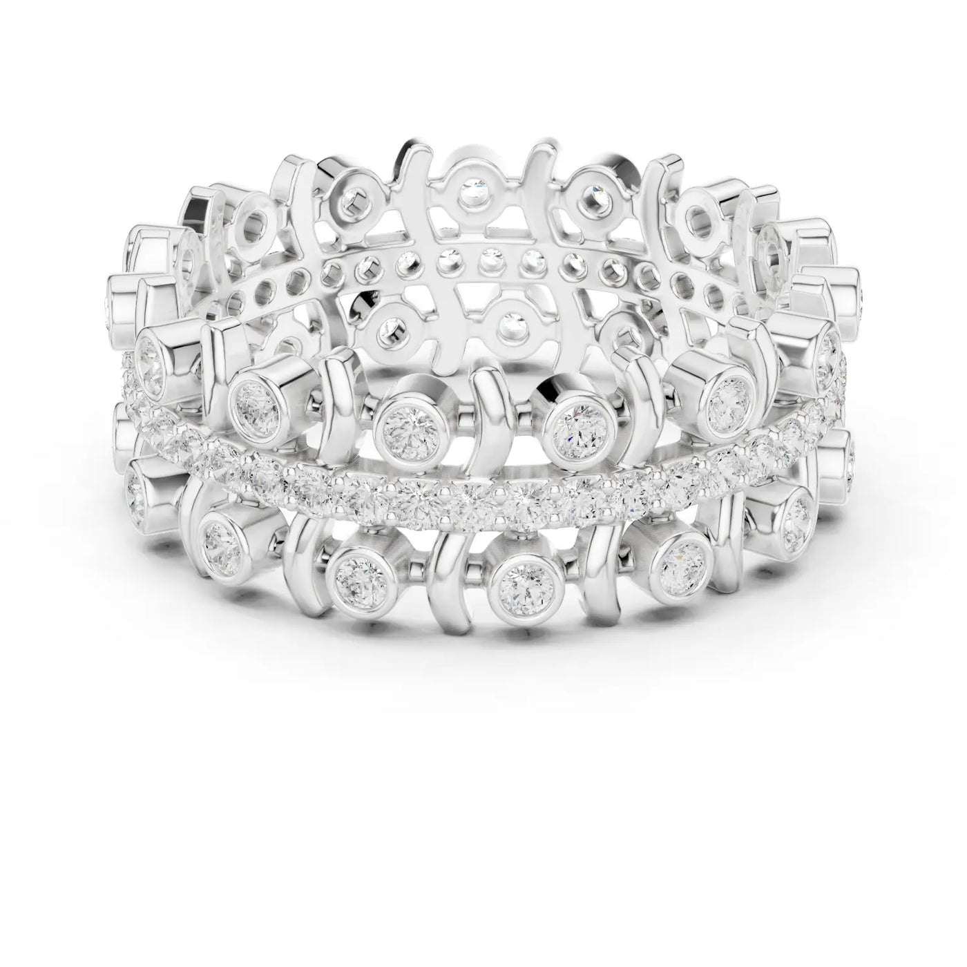 Front-view: Round Diamond Ring with Pave Setting in 14k White Gold - Lab Grown - Driona Jewels