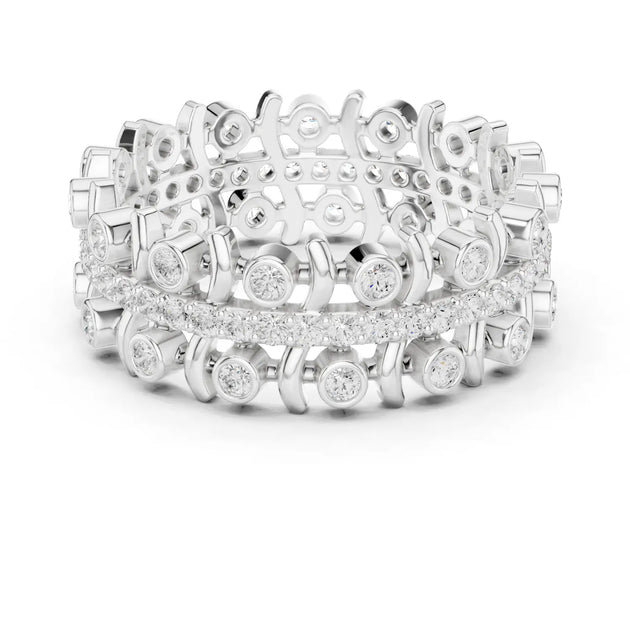 Front-view: Round Diamond Ring with Pave Setting in 14k White Gold - Lab Grown - Driona Jewels