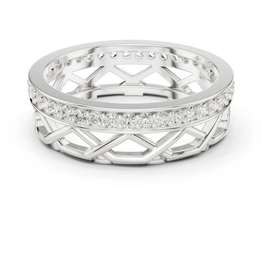 Front-View: Round Diamond Ring with Pave Setting in 14k White Gold - Lab Grown - Driona Jewels