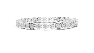 Front View: Round Diamond Ring with Pave Setting in 14k White Gold - Lab Grown - Driona Jewels