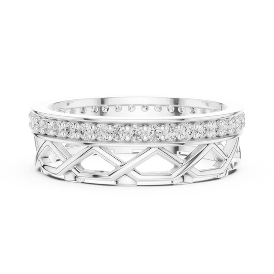 Front-view: Round Diamond Ring with Pave Setting in 14k White Gold - Lab Grown - Driona Jewels