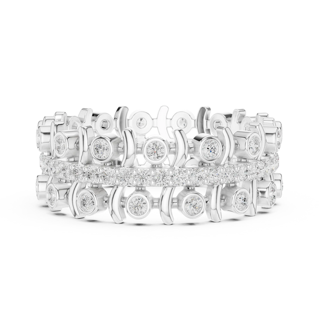 Front-view: Round Diamond Ring with Pave Setting in 14k White Gold - Lab Grown - Driona Jewels