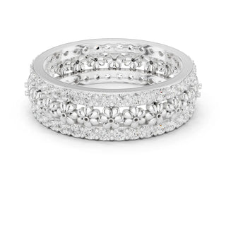 Front-view: Round Diamond Ring with Pave Setting in 14k White Gold - Lab Grown - Driona Jewels
