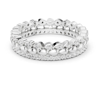 Front-view: Round Diamond Ring with Pave Setting in 14k White Gold - Lab Grown - Driona Jewels