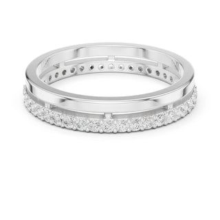 Front View: Round Diamond Ring with Pave Setting in 14k White Gold - Lab Grown - Driona Jewels