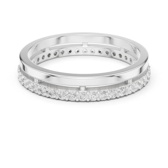 Front View: Round Diamond Ring with Pave Setting in 14k White Gold - Lab Grown - Driona Jewels