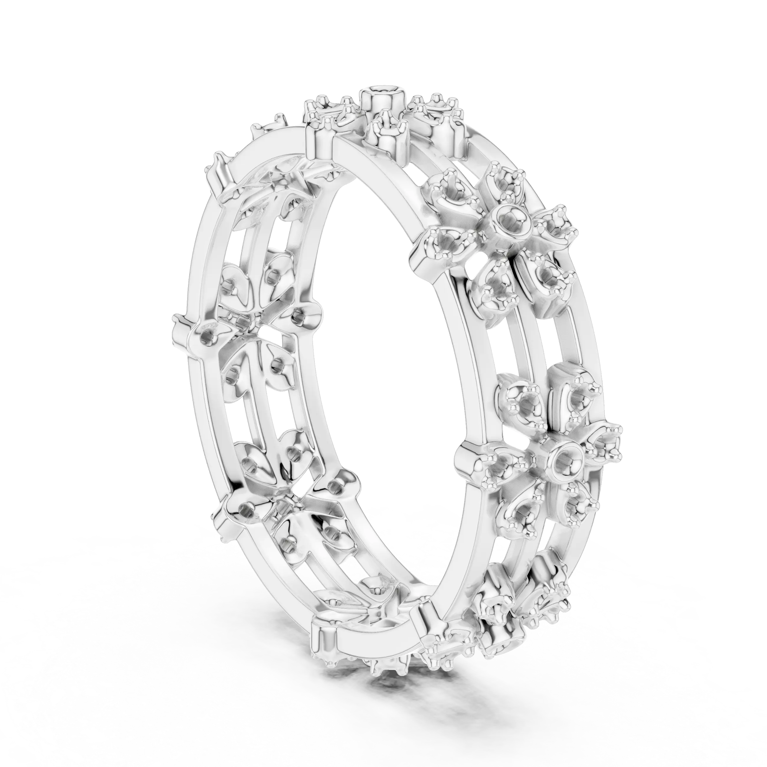 Prong-Detail: Round Diamond Ring with Pave Setting in 14k White Gold - Lab Grown - Driona Jewels