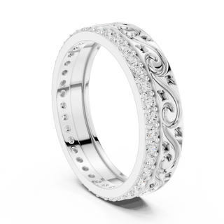 Side-Profile: Round Diamond Ring with Pave Setting in 14k White Gold - Lab Grown - Driona Jewels