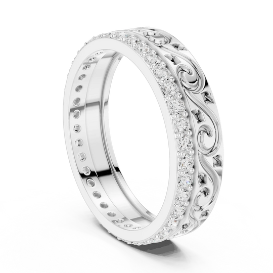 Side-Profile: Round Diamond Ring with Pave Setting in 14k White Gold - Lab Grown - Driona Jewels