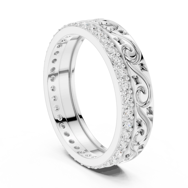 Side-Profile: Round Diamond Ring with Pave Setting in 14k White Gold - Lab Grown - Driona Jewels
