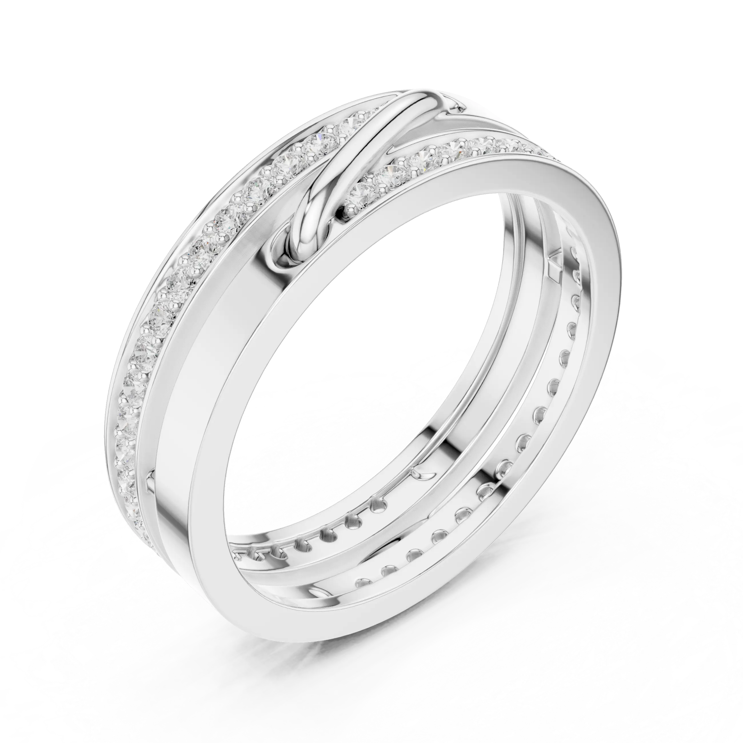 Side-Profile: Round Diamond Ring with Pave Setting in 14k White Gold - Lab Grown - Driona Jewels
