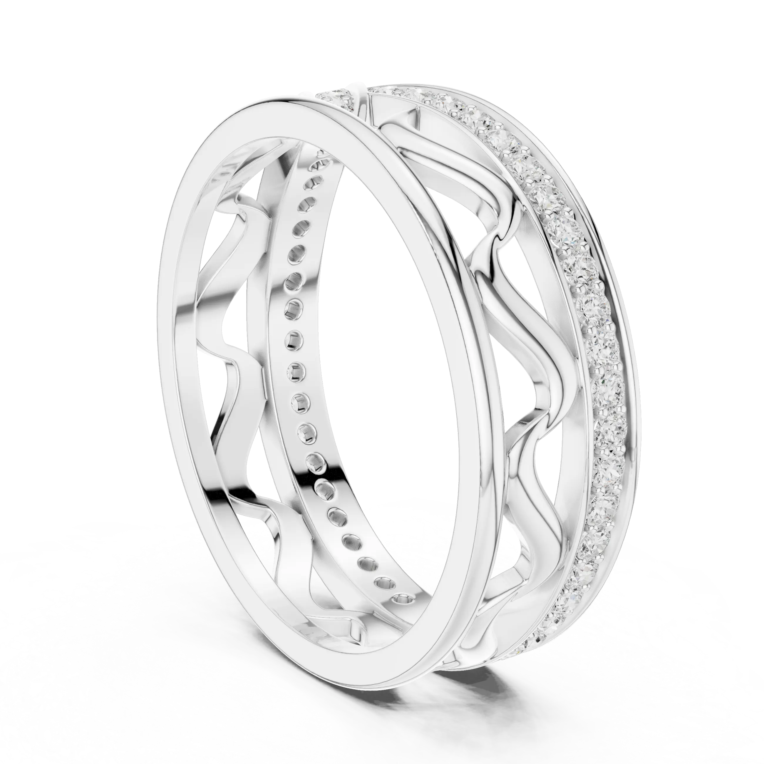 Side-Profile: Round Diamond Ring with Pave Setting in 14k White Gold - Lab Grown - Driona Jewels