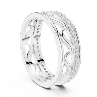 Side-Profile: Round Diamond Ring with Pave Setting in 14k White Gold - Lab Grown - Driona Jewels