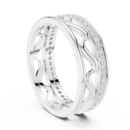 Side-Profile: Round Diamond Ring with Pave Setting in 14k White Gold - Lab Grown - Driona Jewels