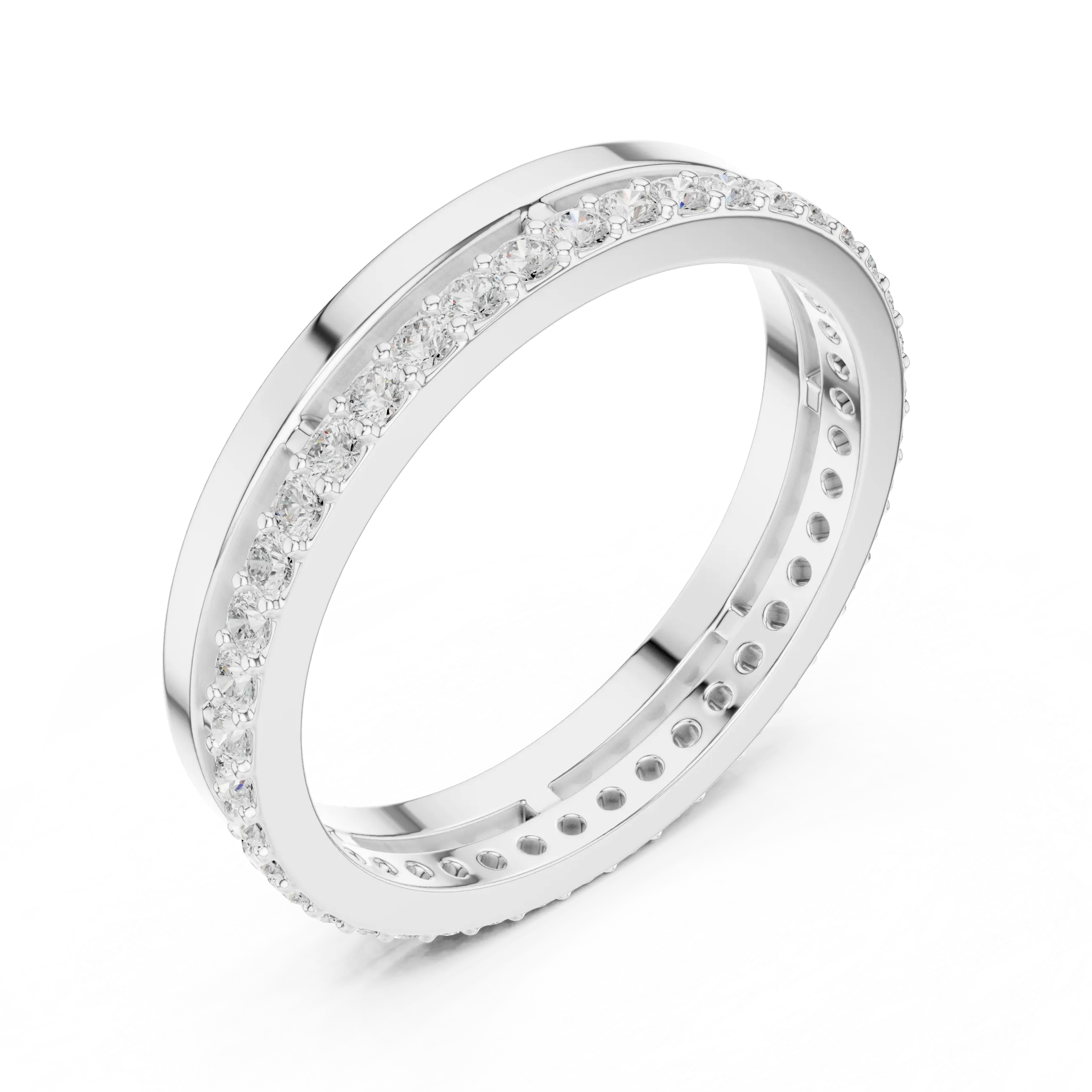 Side-Profile: Round Diamond Ring with Pave Setting in 14k White Gold - Lab Grown - Driona Jewels