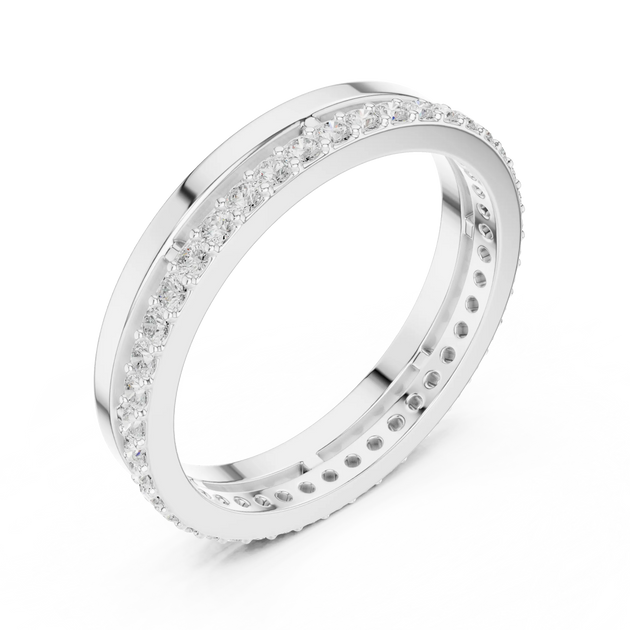Side-Profile: Round Diamond Ring with Pave Setting in 14k White Gold - Lab Grown - Driona Jewels