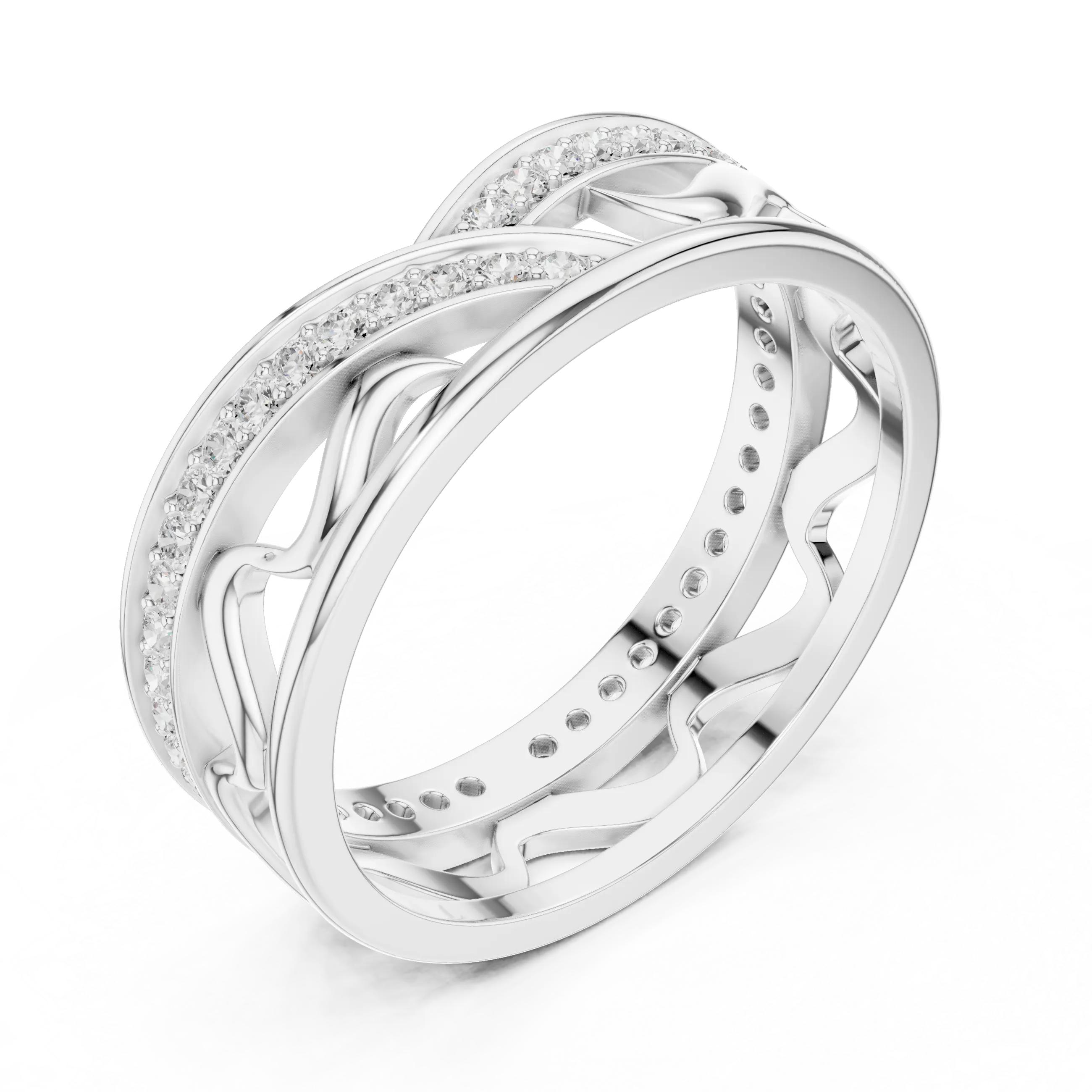 Side-Profile: Round Diamond Ring with Pave Setting in 14k White Gold - Lab Grown - Driona Jewels