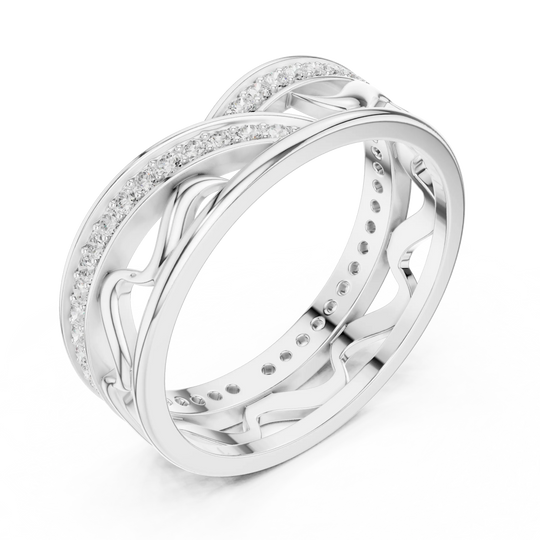Side-Profile: Round Diamond Ring with Pave Setting in 14k White Gold - Lab Grown - Driona Jewels