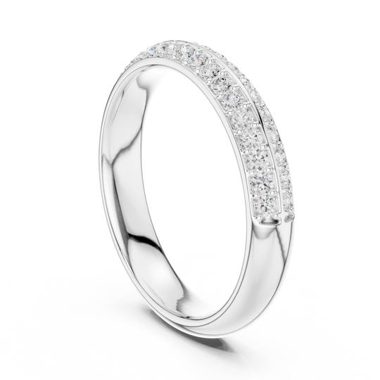 Three-quarter-view: Round Diamond Ring with Pave Setting in 14k White Gold - Lab Grown - Driona Jewels