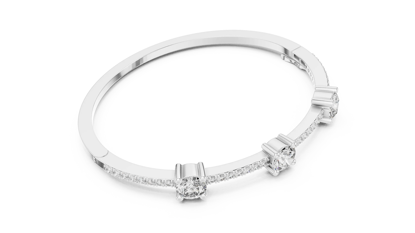 Three-quarter-view: Round Diamond Ring with Pave Setting in 14k White Gold - Lab Grown - Driona Jewels