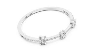 Three-quarter-view: Round Diamond Ring with Pave Setting in 14k White Gold - Lab Grown - Driona Jewels