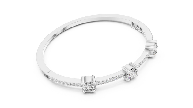 Three-quarter-view: Round Diamond Ring with Pave Setting in 14k White Gold - Lab Grown - Driona Jewels