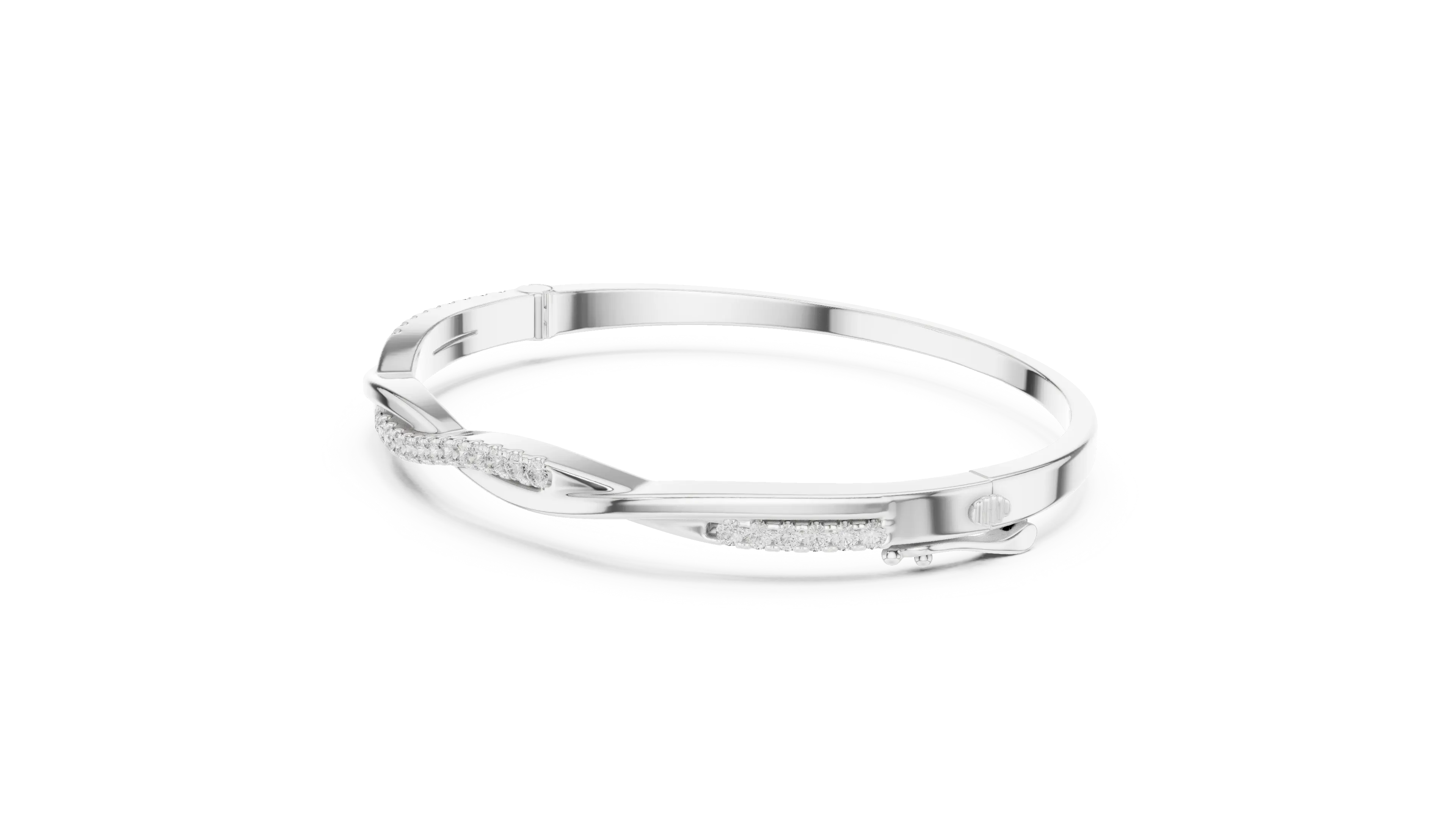 Three-quarter-view: Round Diamond Ring with Pave Setting in 14k White Gold - Lab Grown - Driona Jewels