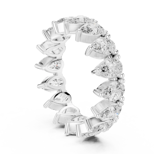 Three-quarter View: Round Diamond Ring with Pave Setting in 14k White Gold - Lab Grown - Driona Jewels