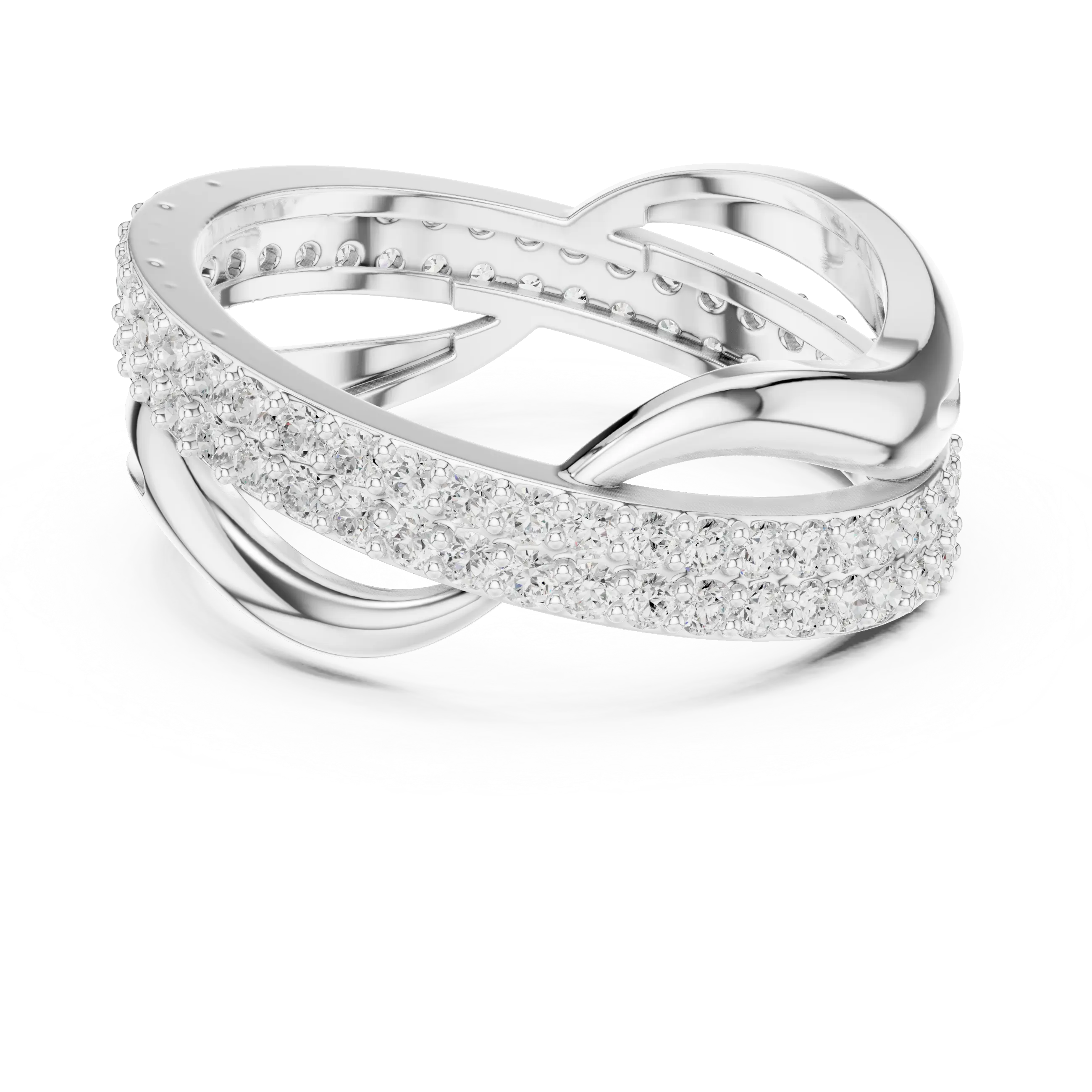 Three-Quarter View: Round Diamond Ring with Pave Setting in 14k White Gold - Lab Grown - Driona Jewels