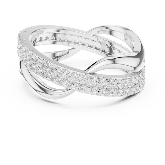 Three-Quarter View: Round Diamond Ring with Pave Setting in 14k White Gold - Lab Grown - Driona Jewels