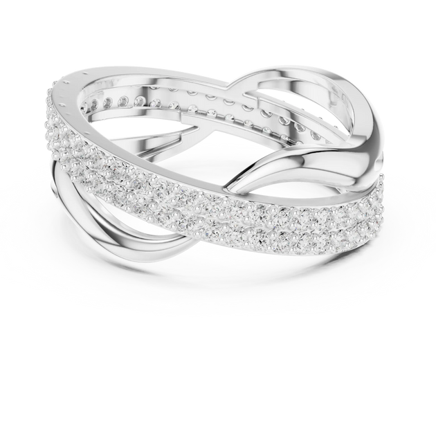 Three-Quarter View: Round Diamond Ring with Pave Setting in 14k White Gold - Lab Grown - Driona Jewels