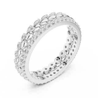 Three-quarter-view: Round Diamond Ring with Pave Setting in 14k White Gold - Lab Grown - Driona Jewels