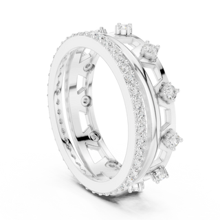 Three-quarter-view: Round Diamond Ring with Pave Setting in 14k White Gold - Lab Grown - Driona Jewels