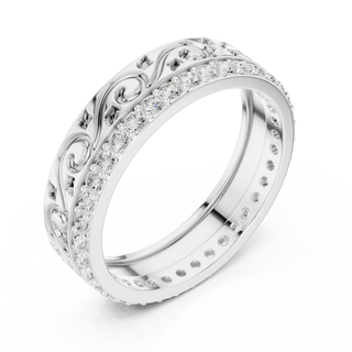 Three-quarter-view: Round Diamond Ring with Pave Setting in 14k White Gold - Lab Grown - Driona Jewels