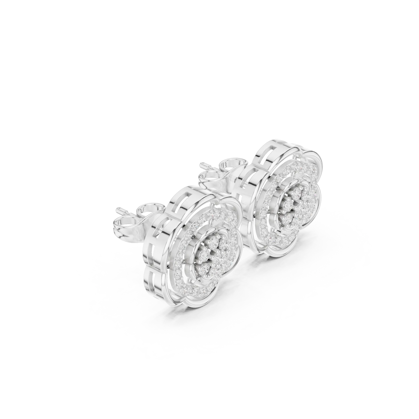 Three-quarter View: Round Diamond Ring with Pave Setting in 14k White Gold - Lab Grown - Driona Jewels