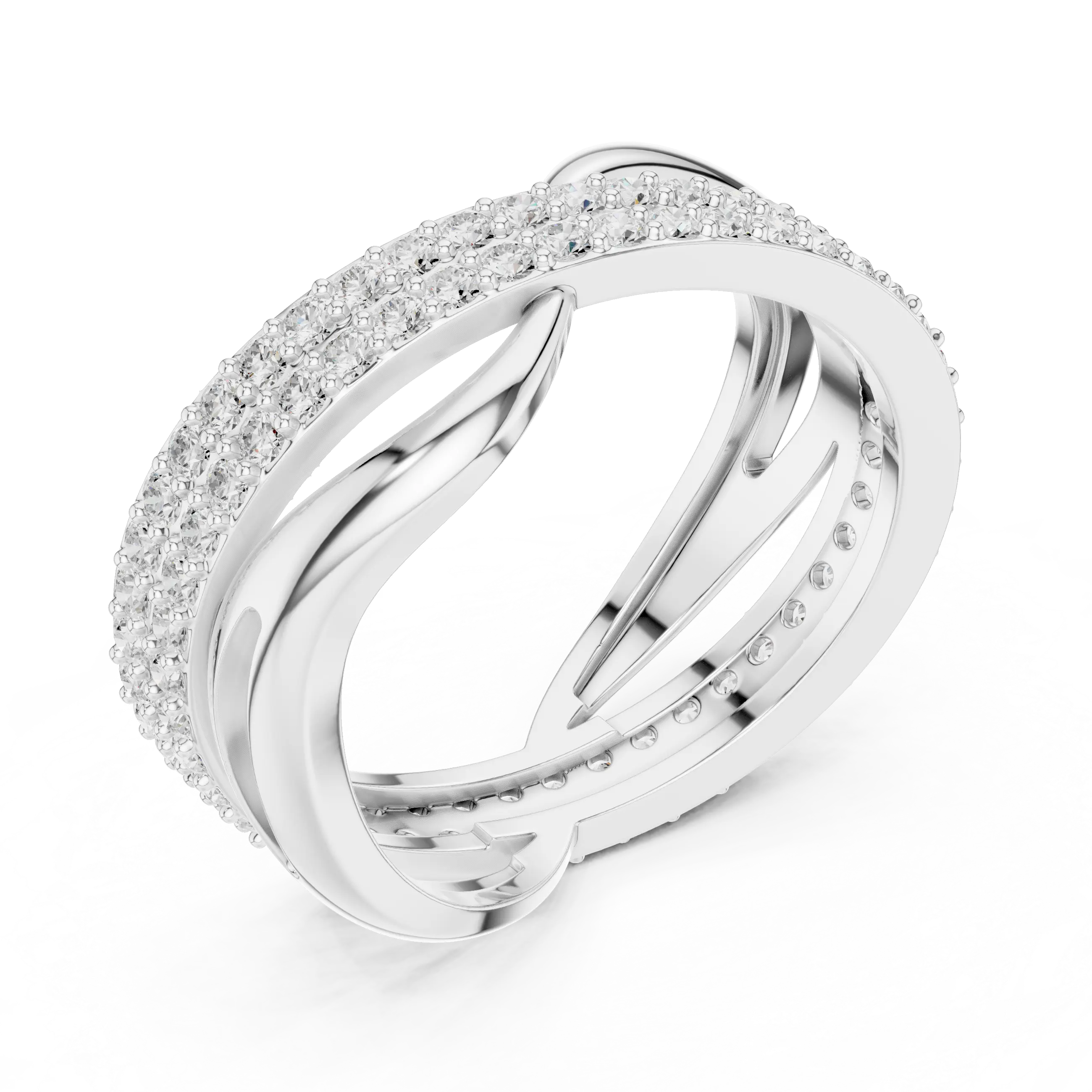 Three-quarter-view: Round Diamond Ring with Pave Setting in 14k White Gold - Lab Grown - Driona Jewels