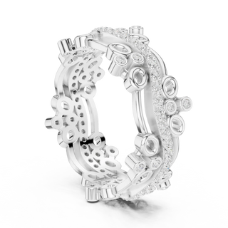 Three-quarter-view: Round Diamond Ring with Pave Setting in 14k White Gold - Lab Grown - Driona Jewels